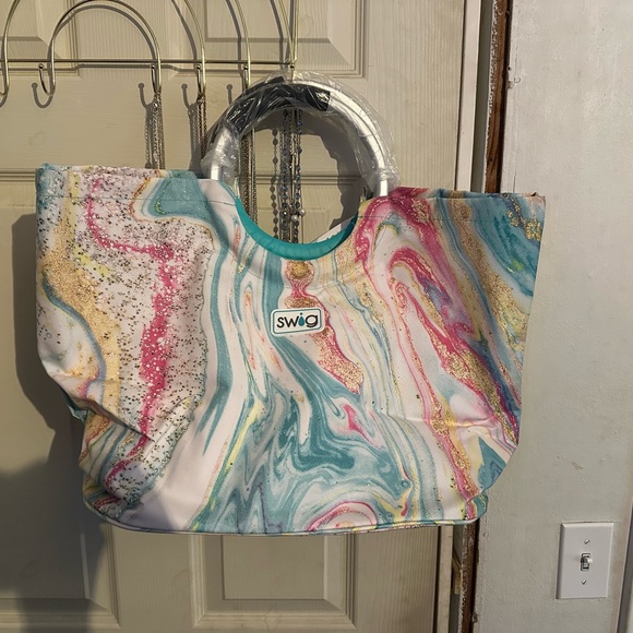 Excellent and NWT Swig Multicolor Tote Bag and thermos Cup - Picture 2 of 10